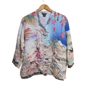 Citron Santa Monica Blouse Top Enhanced Cranes Forest  Japan Cherry Blossom Asia